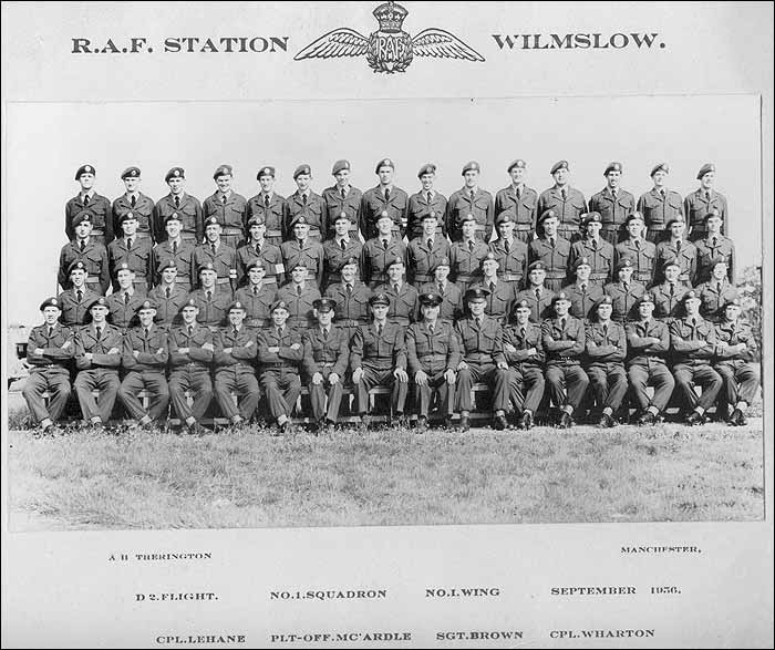 RAF Station Wilmslow, D2 flight, No. 1 squadron, No. 1 Wing September 1956; Corporal Lehane, Pilot Officer Mc'Ardle, Sergeant Brown, Corporal Wharton